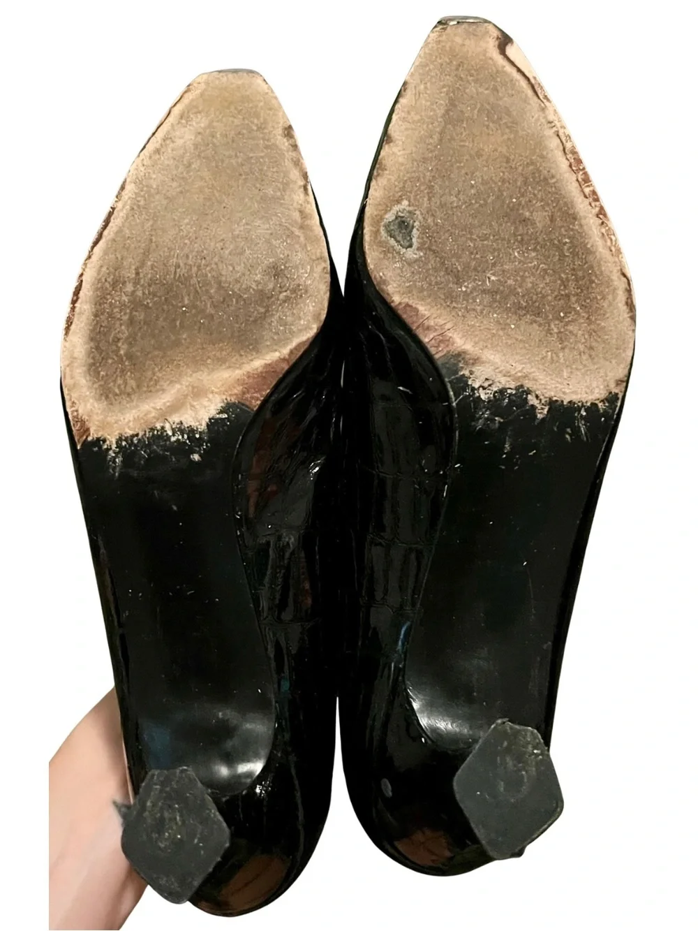 Stuart Weitzman Black Patent Croc-Embossed Pumps